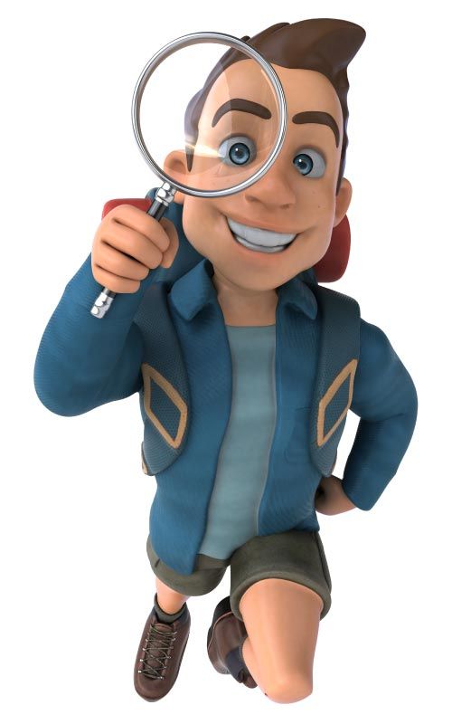 Illustration 3d jeune homme avec une loupe
