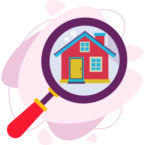 Illustration loupe geante au dessus d'une maison